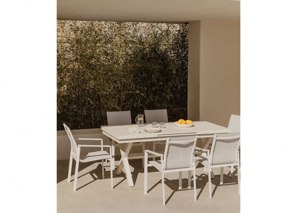 Set Tavolo da Giardino Rettangolare Allungabile in Alluminio (180-240x90 cm) Karena e 6 Sedie da Giardino Eika