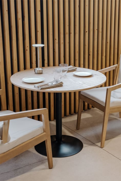 Tavolo da pranzo rotondo in MDF e metallo Yvetta