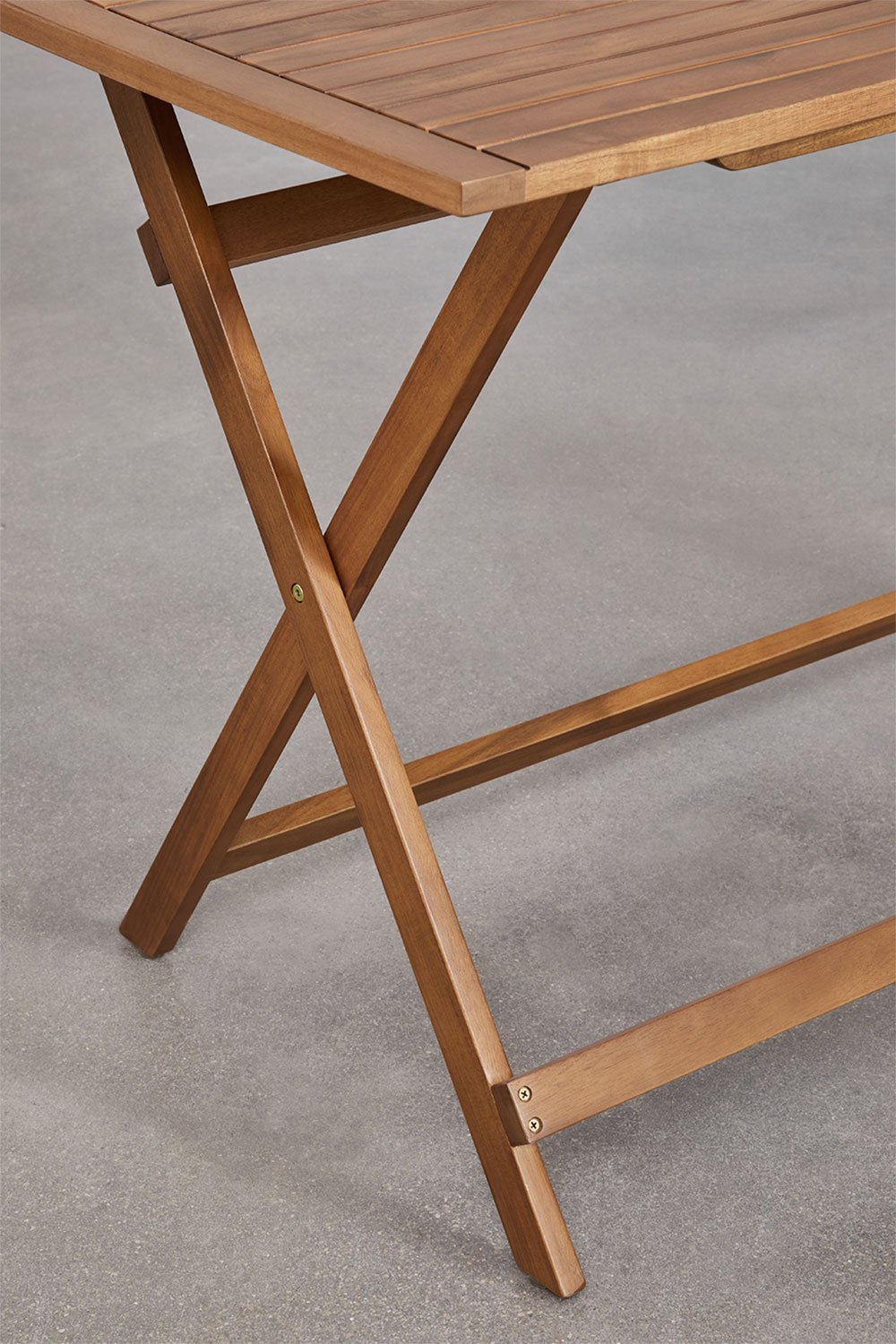 Tavolo da giardino rettangolare 120x60 cm pieghevole in legno di acacia Delawer, immagine della galleria 5
