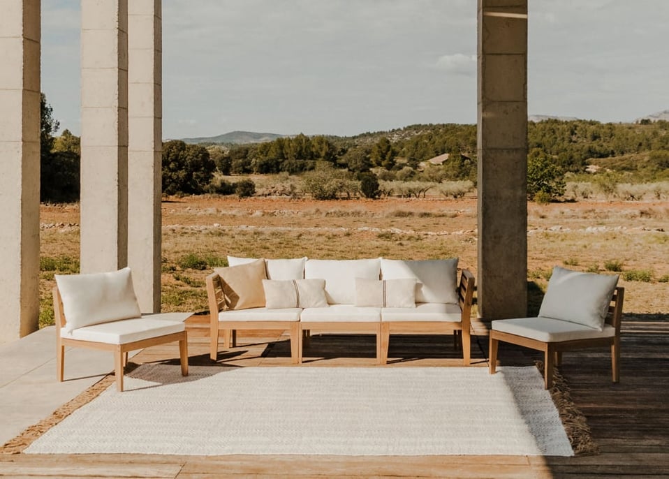 Divano da giardino modulare in 5 pezzi con braccioli in legno di acacia Filips