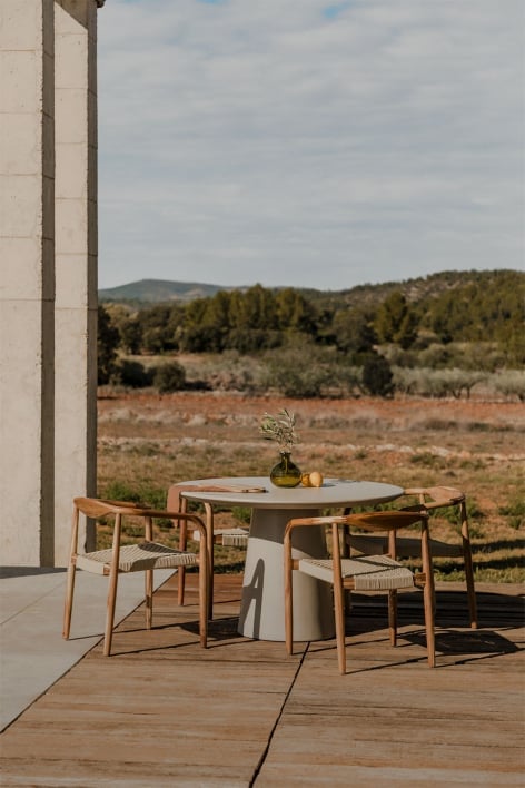 HOMPUS Unique Tavolino Rotondo In Cemento E MgO - Design A Petalo Per Esterno E Interno - Grigio Naturale