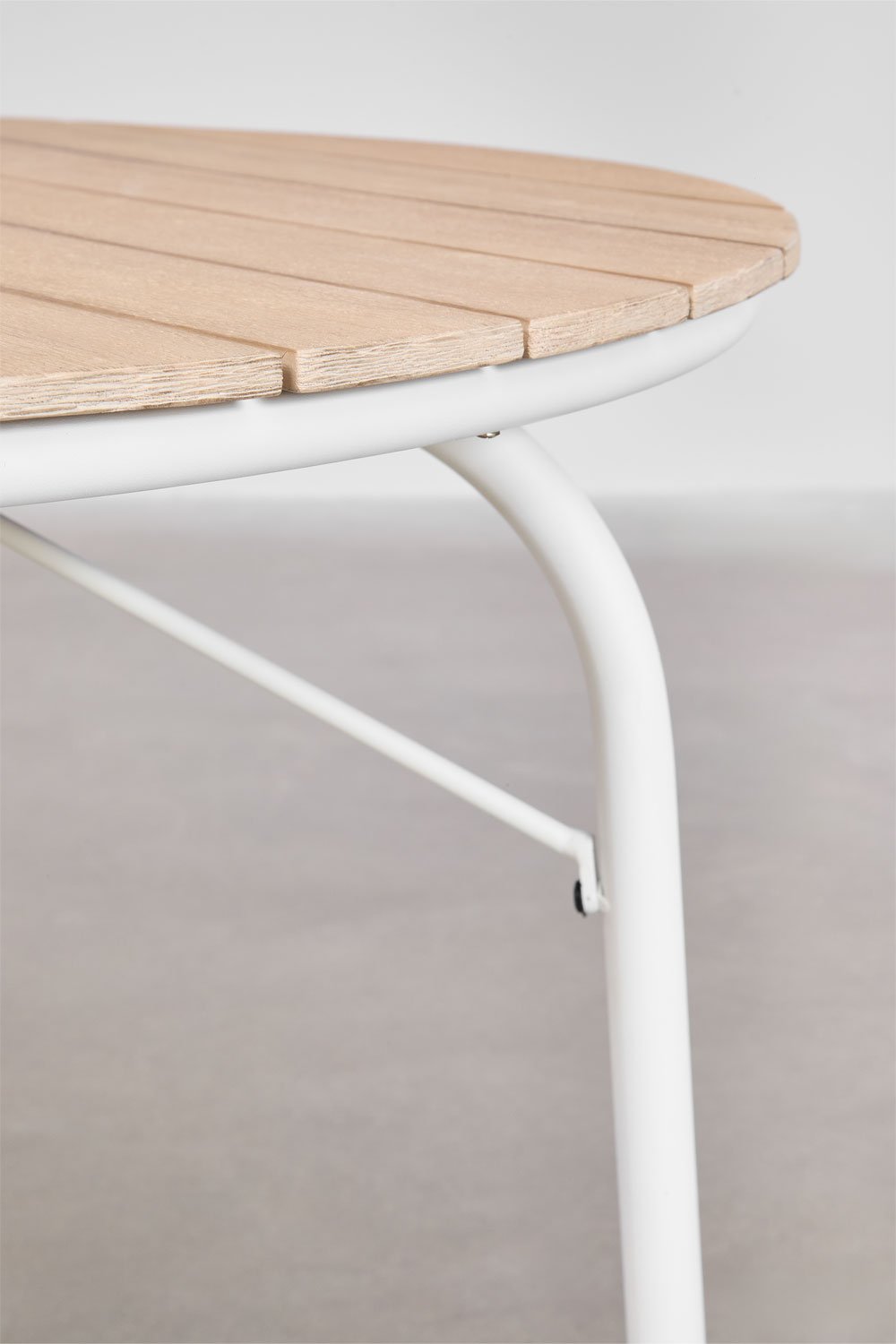 Tavolo da Pranzo Rotondo in Alluminio e Legno di Acacia (Ø100 cm) Basper, immagine della galleria 2