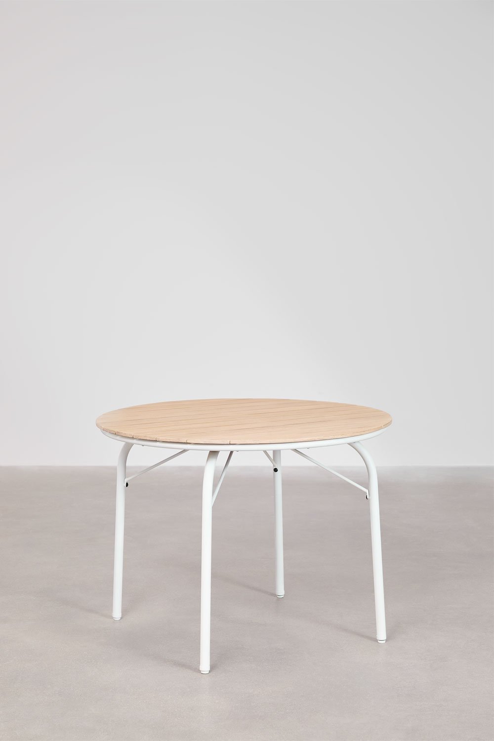 Tavolo da Pranzo Rotondo in Alluminio e Legno di Acacia (Ø100 cm) Basper, immagine della galleria 1