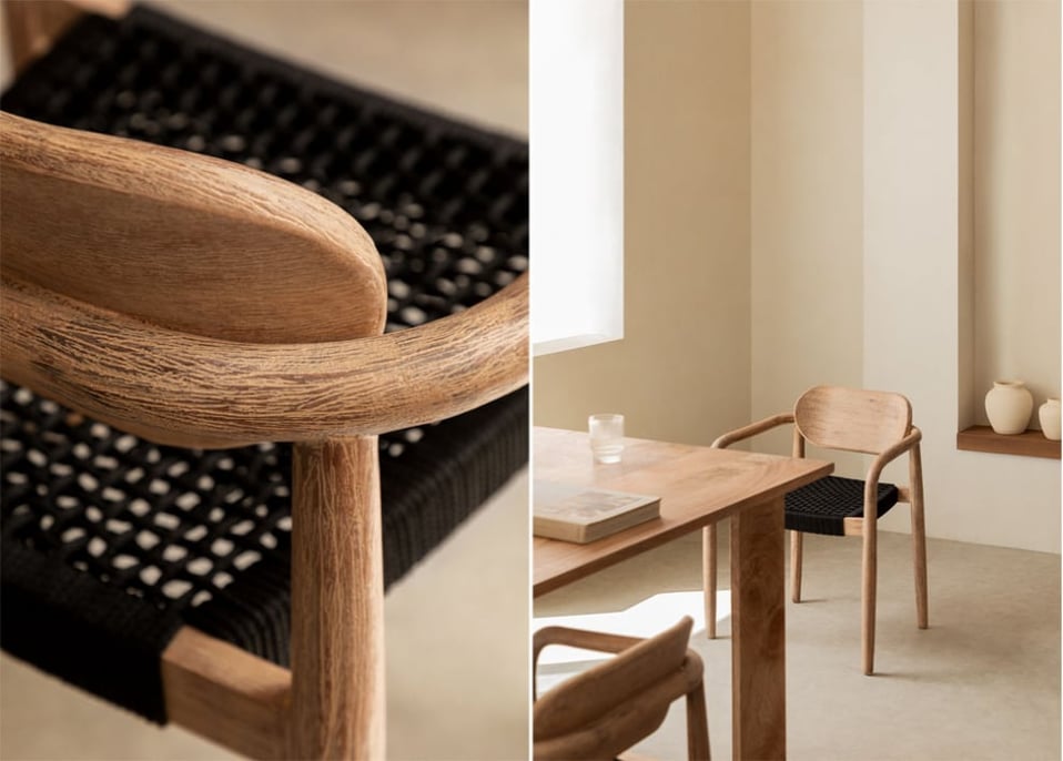 Sedia da pranzo con braccioli in legno Naele - Nero