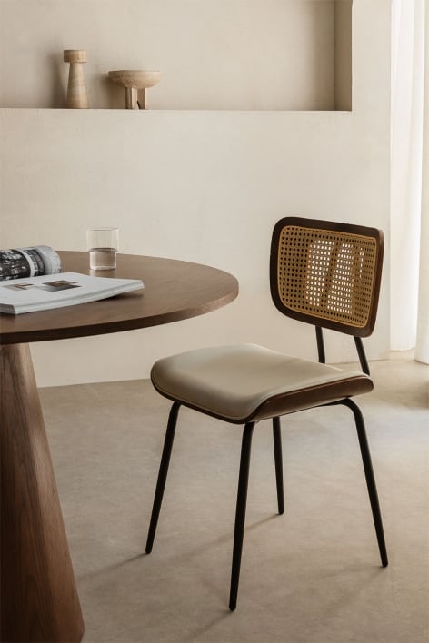 Sedia da pranzo in legno, rattan e similpelle Raysa - Similpelle Blanc