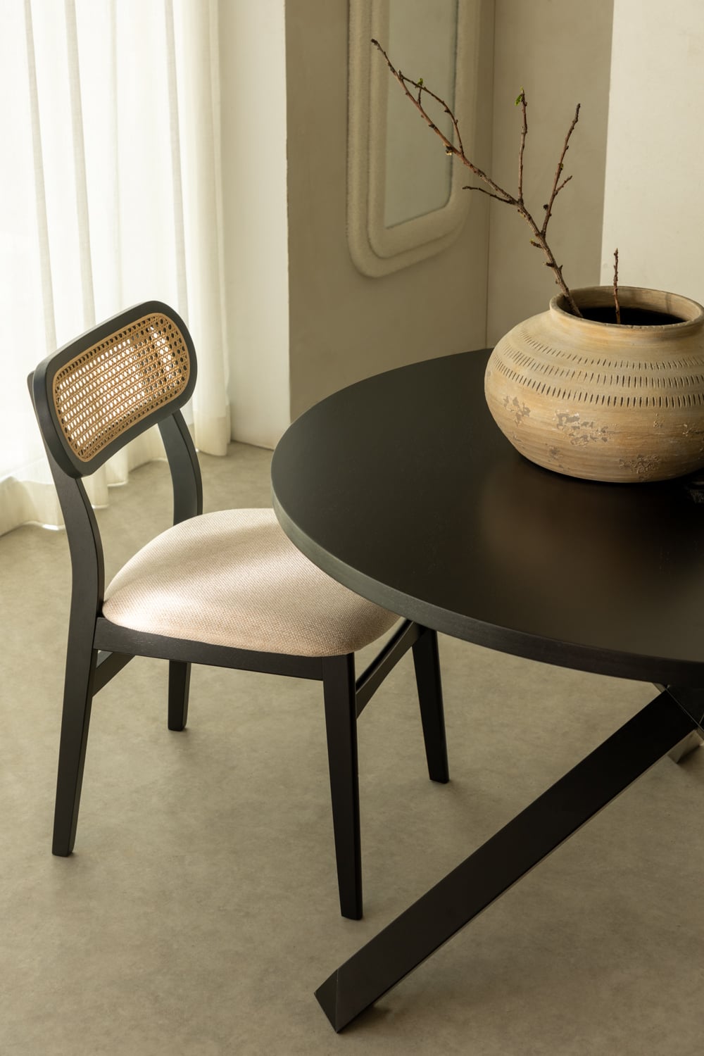 Zouron Sedie da cucina in rattan, set di 2, sedie da pranzo moderne del centro secolo, sedie da cucina senza braccioli con schienale in rattan intrecciato, gambe in metallo, beige
