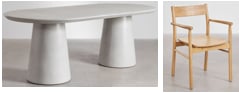Set da tavolo da pranzo ovale 220x95 cm in cemento Noemi e 6 sedie da pranzo in legno di rovere Mara Signature, immagine della galleria 1
