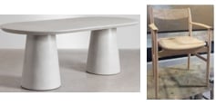 Set da pranzo con tavolo ovale 220x95 cm in cemento Noemi e 6 sedie da pranzo in legno di rovere Mireita, immagine della galleria 1