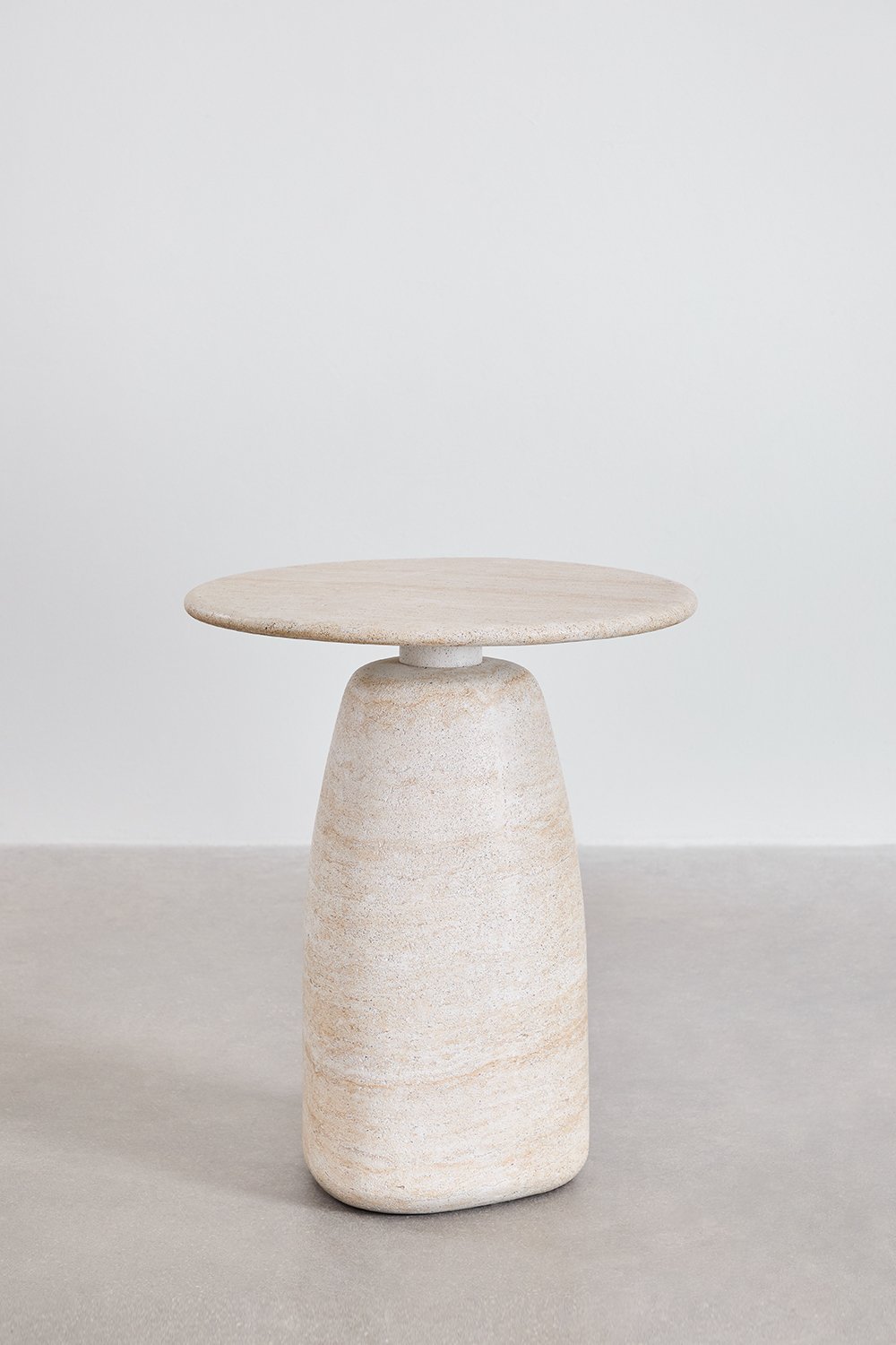 Tavolino ausiliario rotondo in cemento effetto travertino Velia, immagine della galleria 2