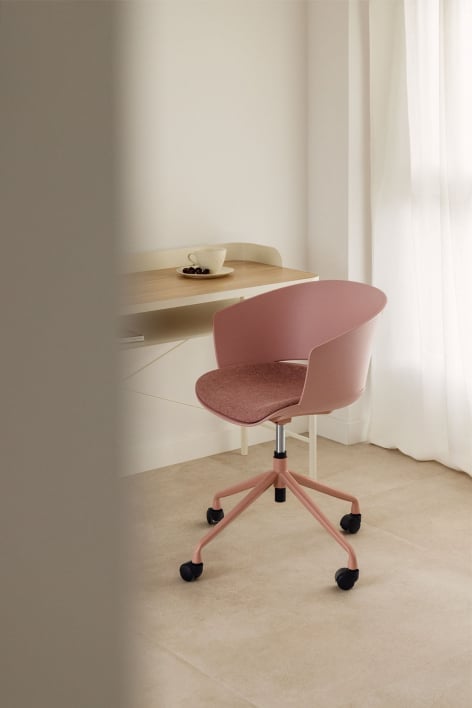 Sedia Ufficio Girevole BAÏTA EZRA In Tessuto Bouclette Bianco Con Base Dorata E Altezza Regolabile