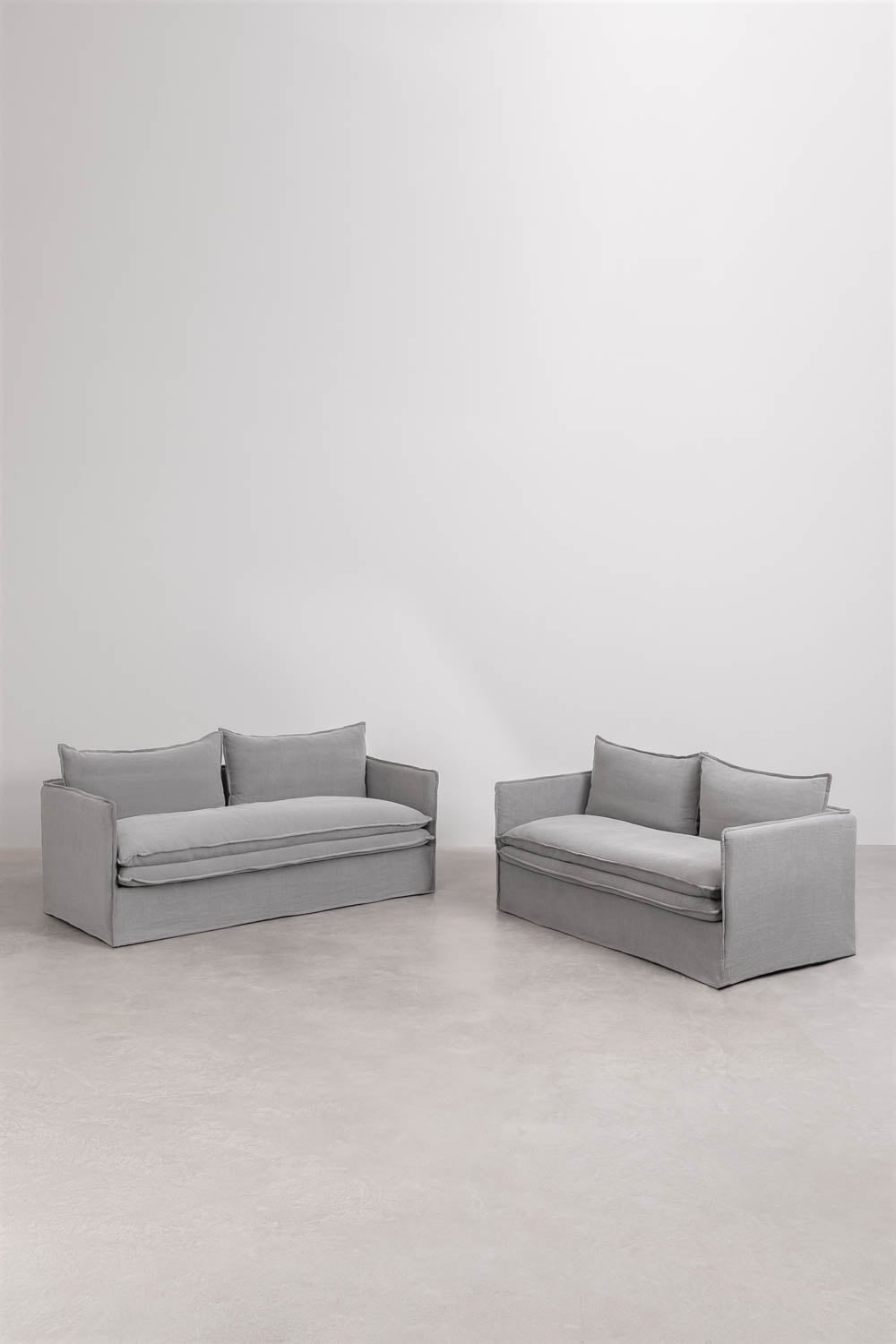 Set soggiorno con divano a 2 posti e divani a 3 posti in lino e cotone Grace, immagine della galleria 3