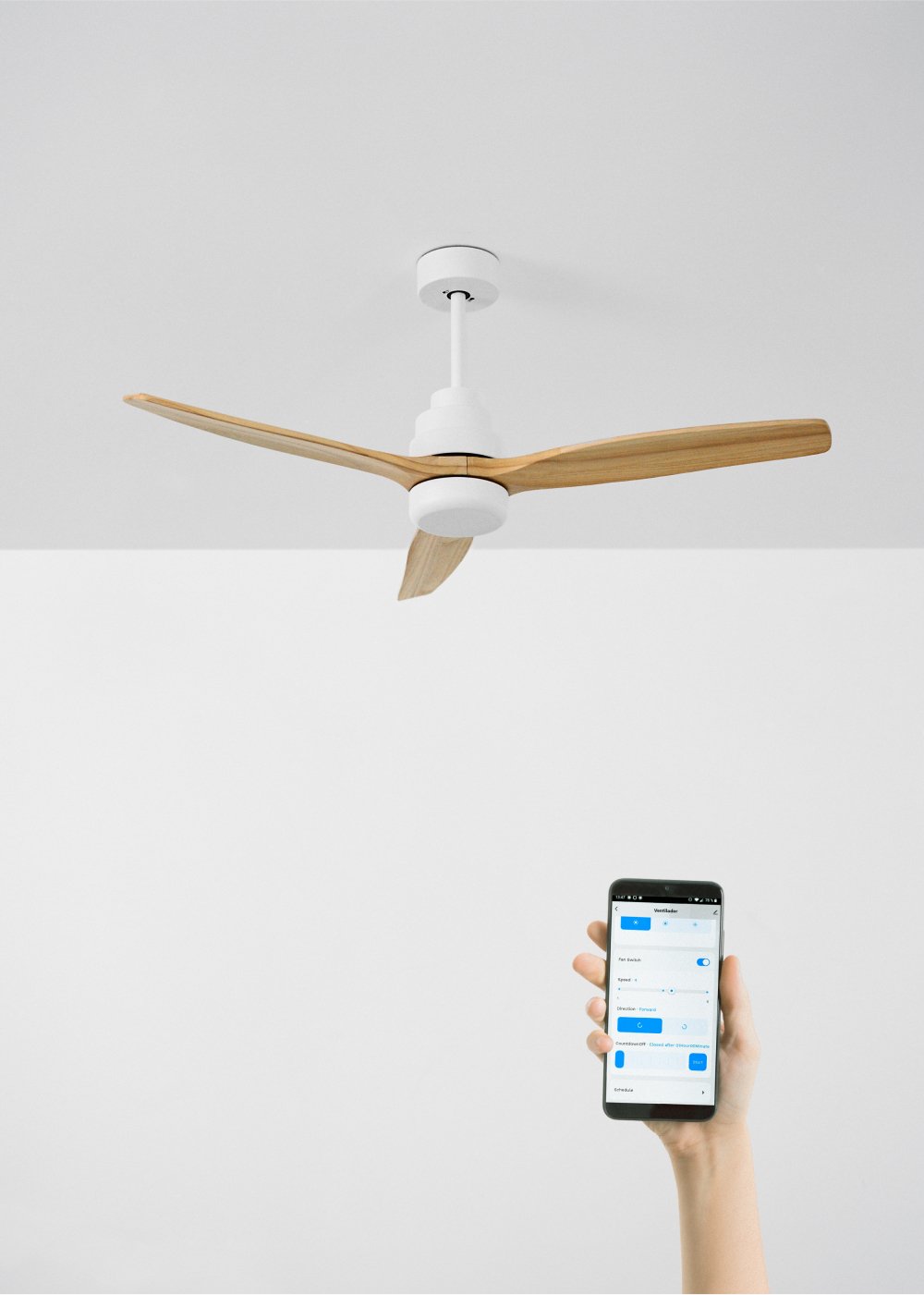 CREATE - WIND STYLANCE - Ventilatore da soffitto 40W silenzioso Ø132 cm 100% legno, immagine della galleria 1