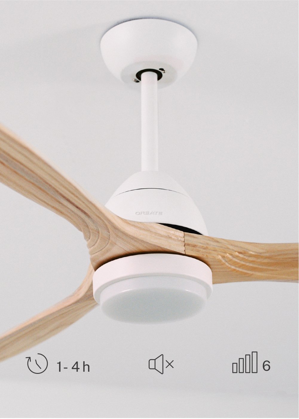CREATE - WIND CUP - Ventilatore da soffitto 40W silenzioso Ø132 cm 100% legno, immagine della galleria 4