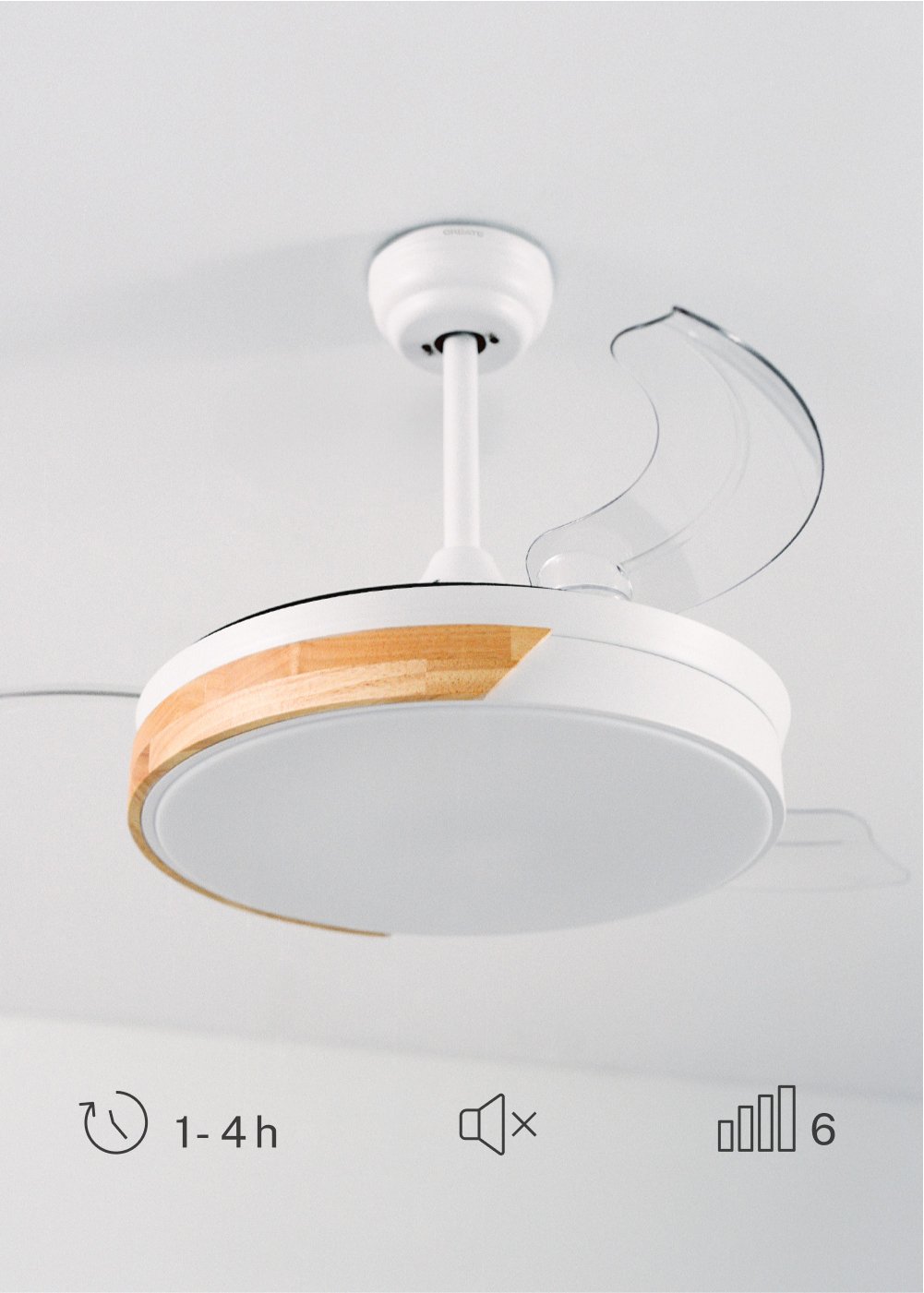 CREATE - WIND CLEAR - Ventilatore da soffitto 40W silenzioso Ø108cm lame retrattili con luce LED da 36W, immagine della galleria 3176406