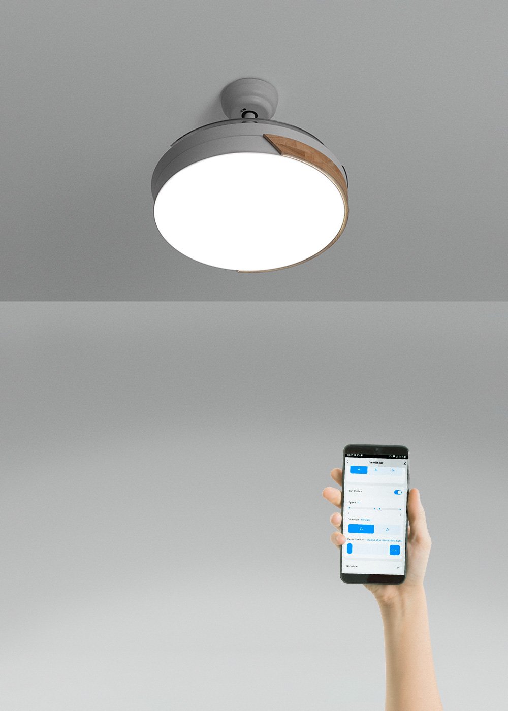CREATE - WIND CLEAR - Ventilatore da soffitto 40W silenzioso Ø108cm lame retrattili con luce LED da 36W, immagine della galleria 3176829