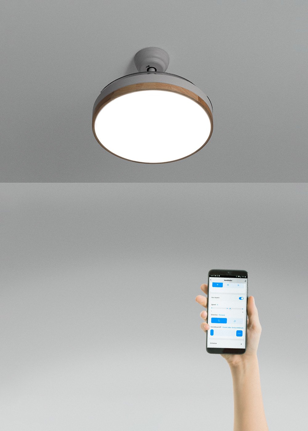 CREATE - WIND CLEAR - Ventilatore da soffitto 40W silenzioso Ø108cm lame retrattili con luce LED da 36W, immagine della galleria 3176856