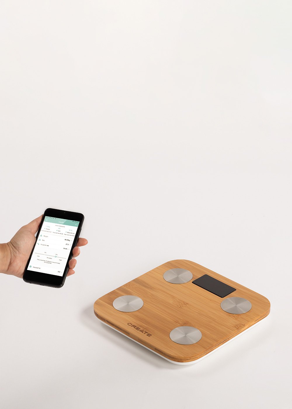 CREATE - BALANCE BODY BAMBOO SMART - Bilancia da bagno impedenziometrica in bambù, immagine della galleria 2