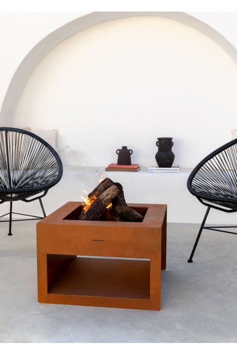 CREATE - FIRE PIT CUBE - Braciere quadrato da esterno in acciaio corten