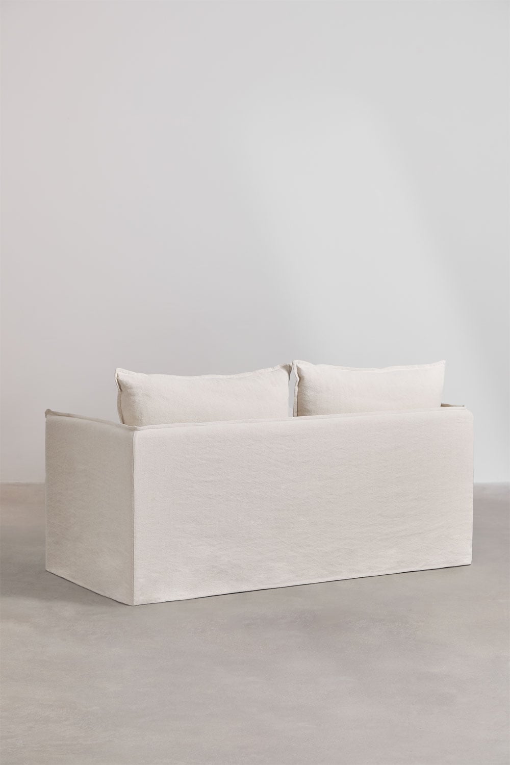 Set da soggiorno Grace in lino e cotone con divano 2 posti e pouf, immagine della galleria 5