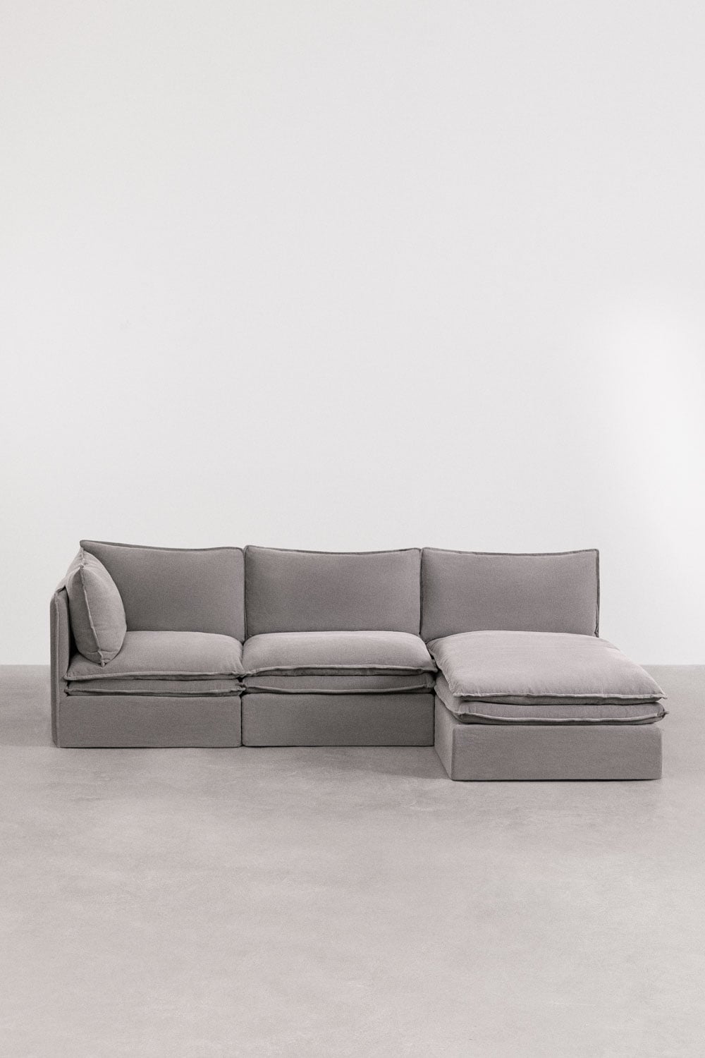 Divano modulare chaise longue a 3 pezzi in lino e cotone Grace, immagine della galleria 3