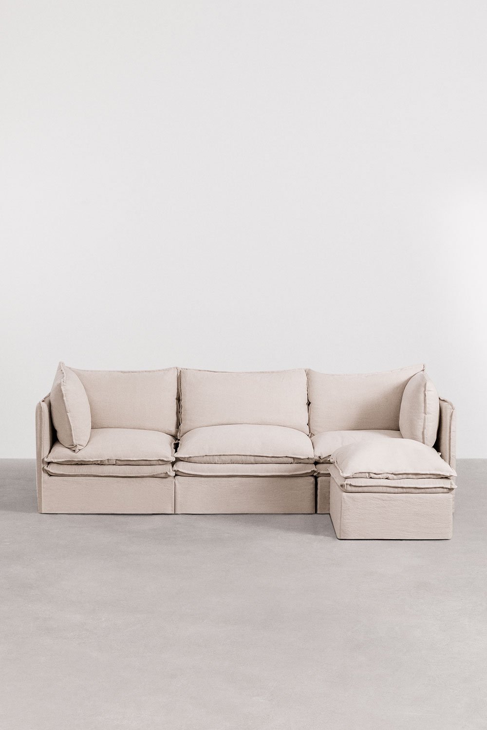 Divano modulare a 3 pezzi con pouf in lino e cotone Grace, immagine della galleria 3