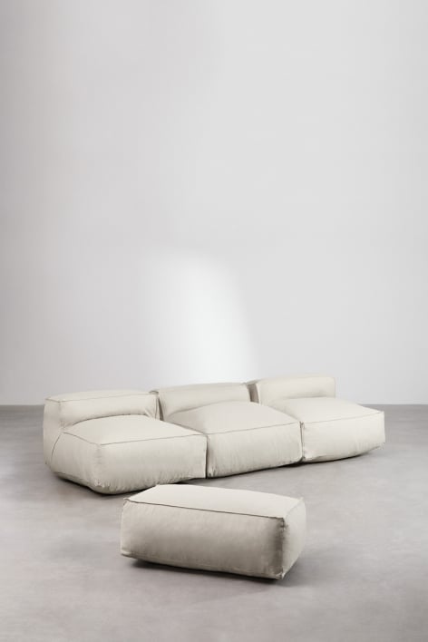Divano componibile in 3 pezzi e pouf da giardino Dojans