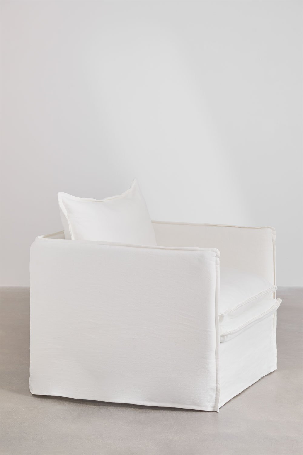 Set da soggiorno con 2 poltrone e un pouf in lino e cotone Grace, immagine della galleria 5