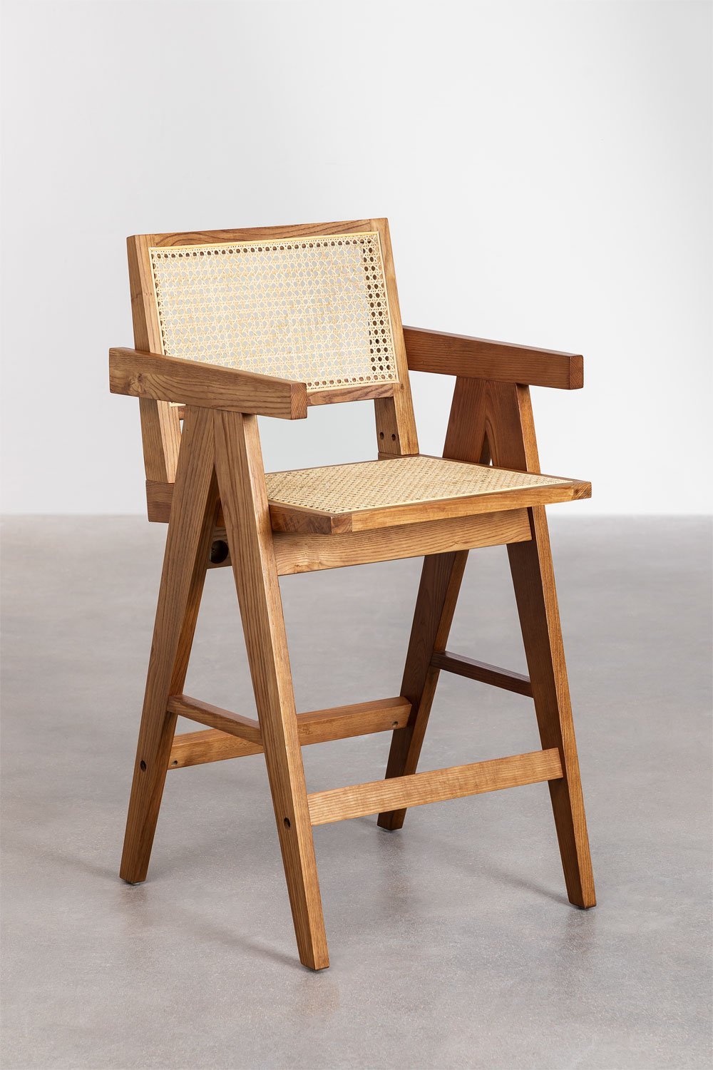 Pack di 4 sgabelli alti 65 cm in legno di frassino e rattan Lali, immagine della galleria 2