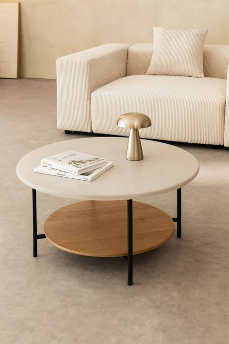 Tavolino rotondo in acciaio e legno (Ø80 cm) Paliseda