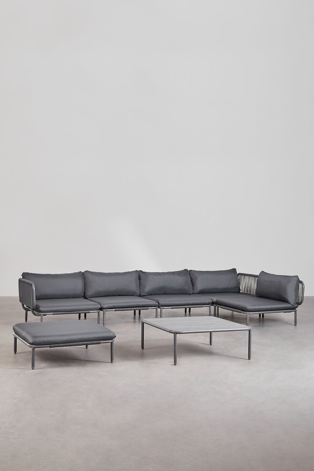 Divano angolare da giardino componibile in 5 pezzi, pouf e tavolino Roubly , immagine della galleria 1