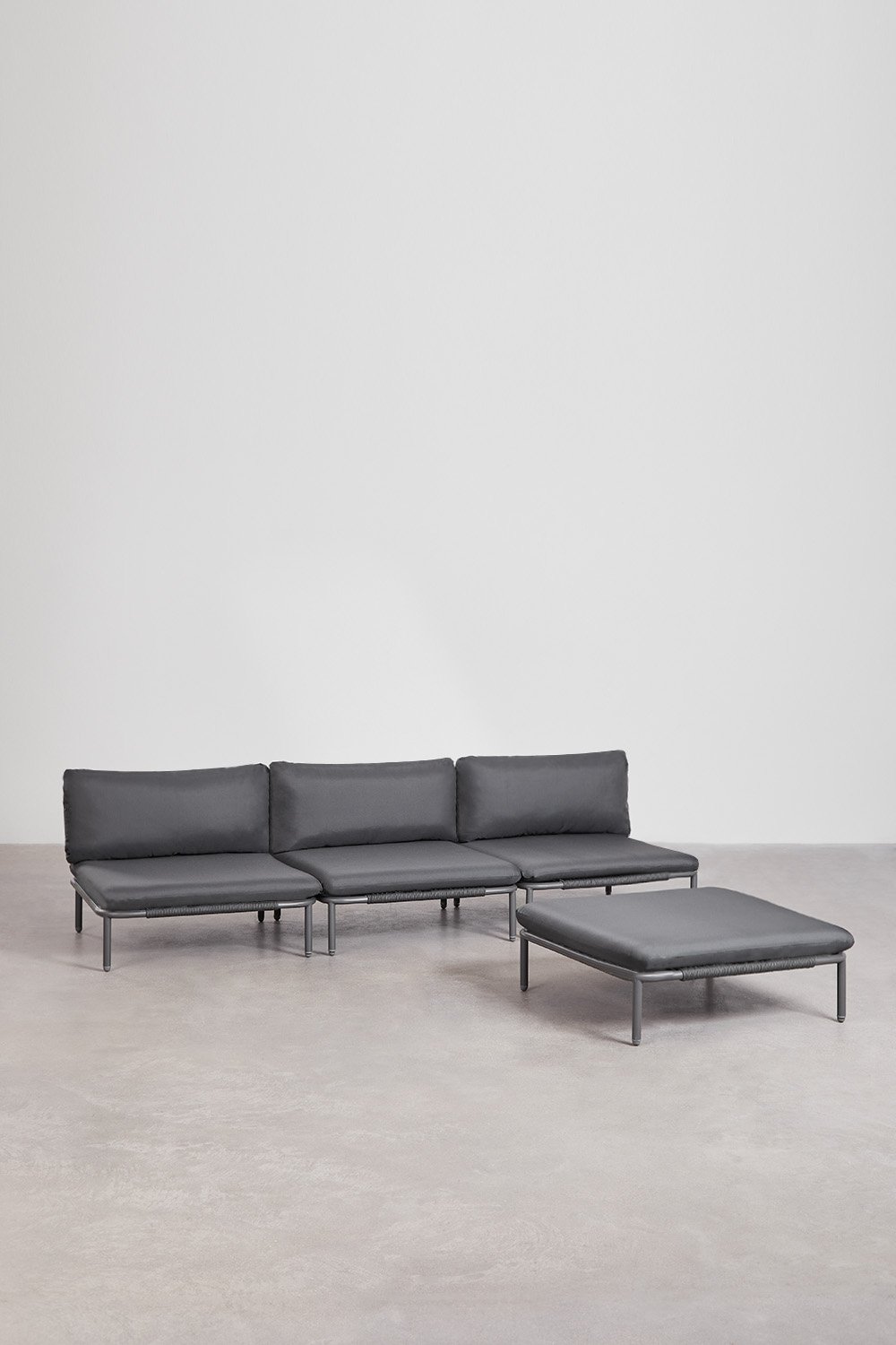 Divano da giardino componibile in 3 pezzi e pouf Roubly, immagine della galleria 1