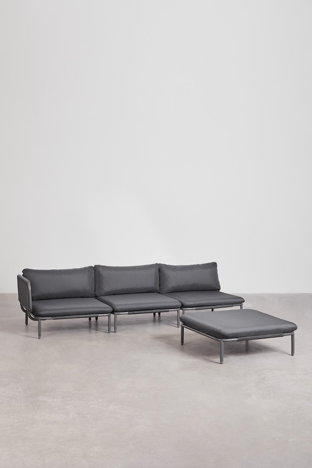 Divano da giardino angolare componibile in 3 pezzi e pouf Roubly, immagine della galleria 1