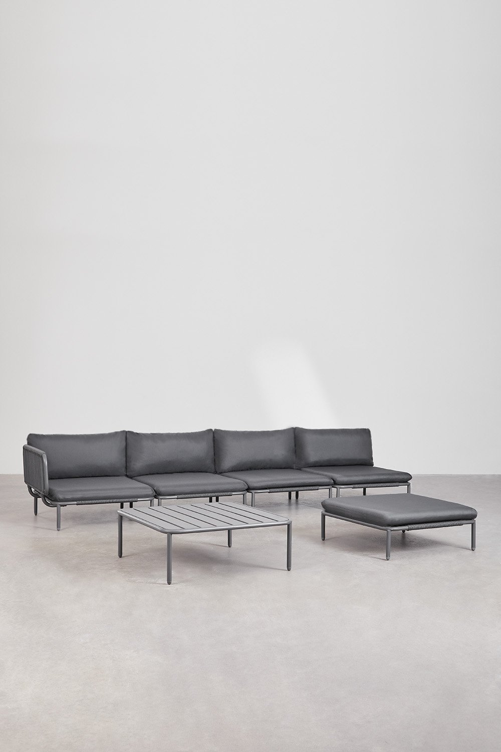 Divano da giardino angolare componibile in 4 pezzi, pouf e tavolino Roubly , immagine della galleria 1