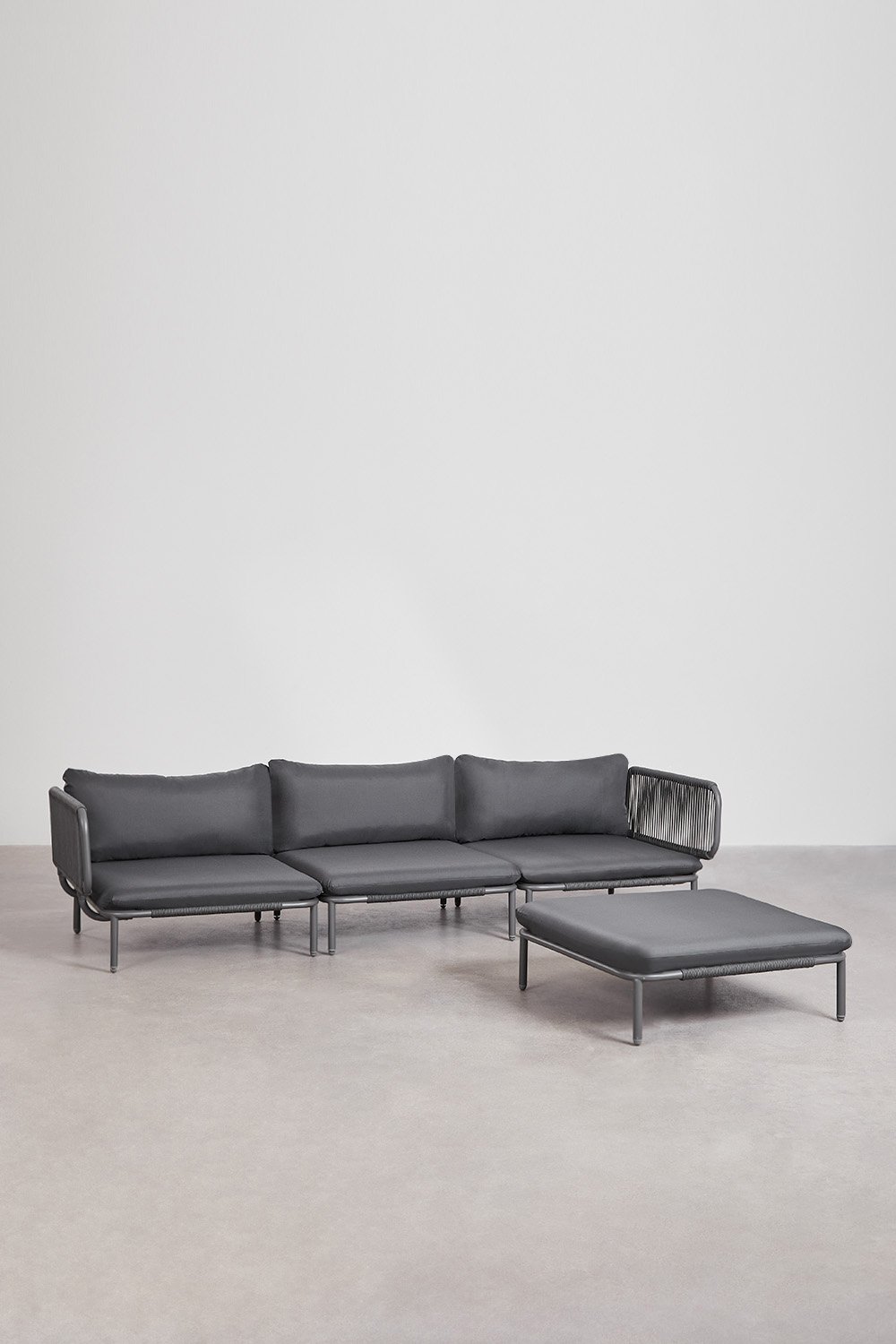 Divano da giardino componibile in 3 pezzi con 2 poltrone angolari e pouf Roubly, immagine della galleria 1