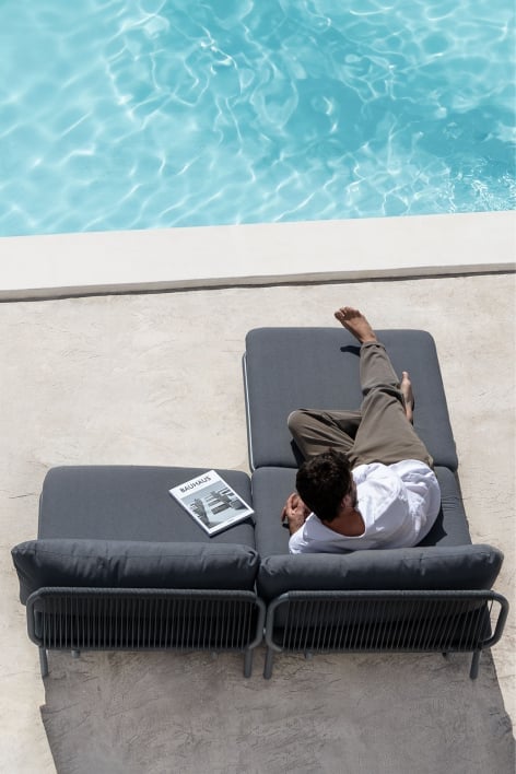 Divano da giardino componibile in 2 pezzi e pouf Roubly
