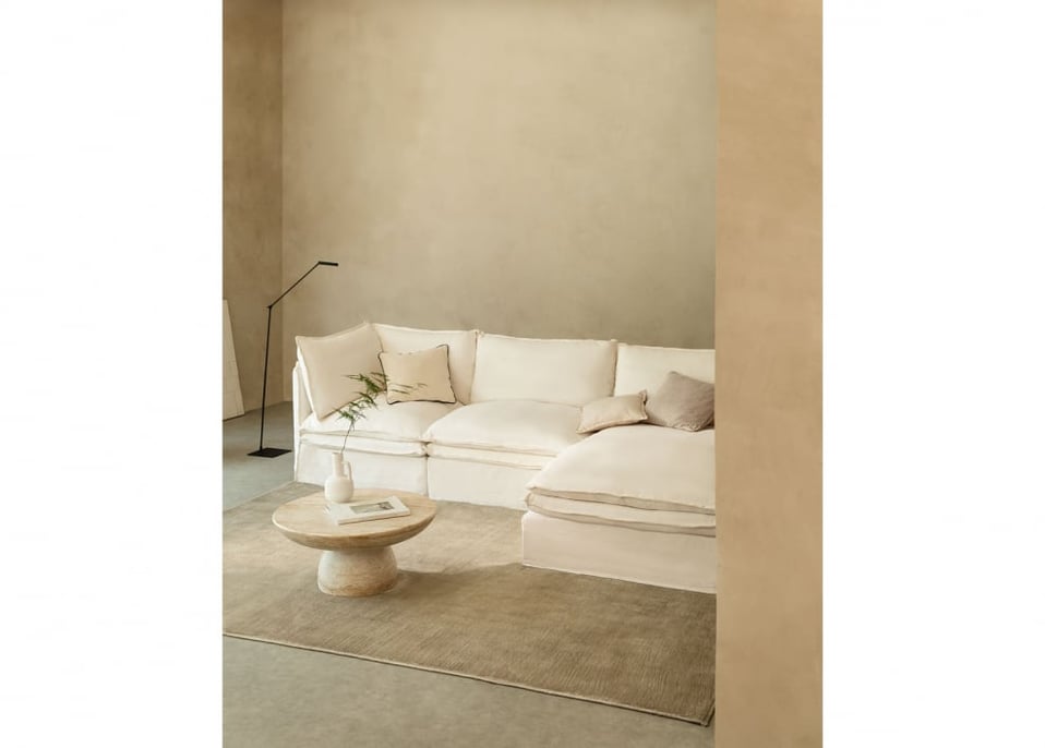 Divano chaise longue modulare Grace a 3 pezzi in lino e cotone