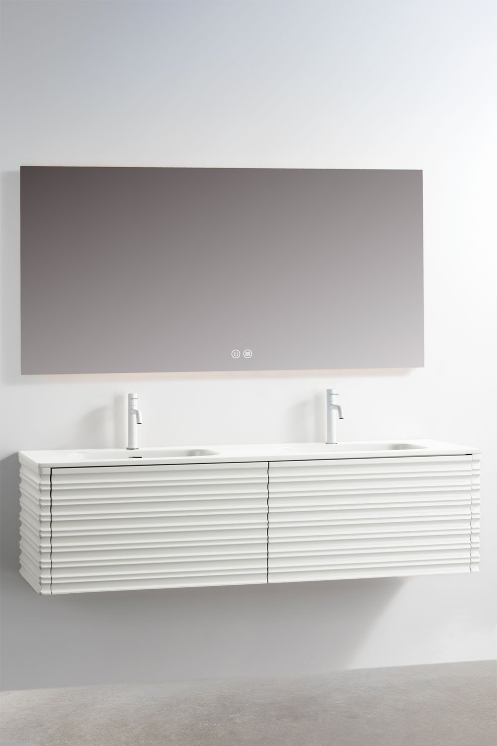 Set mobili da bagno in legno Noura con lavabi integrati, immagine della galleria 2