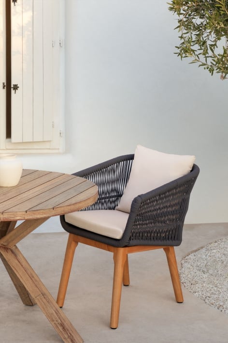 Sedia da giardino in legno di acacia e corda intrecciata Barker - Grigio Antracite