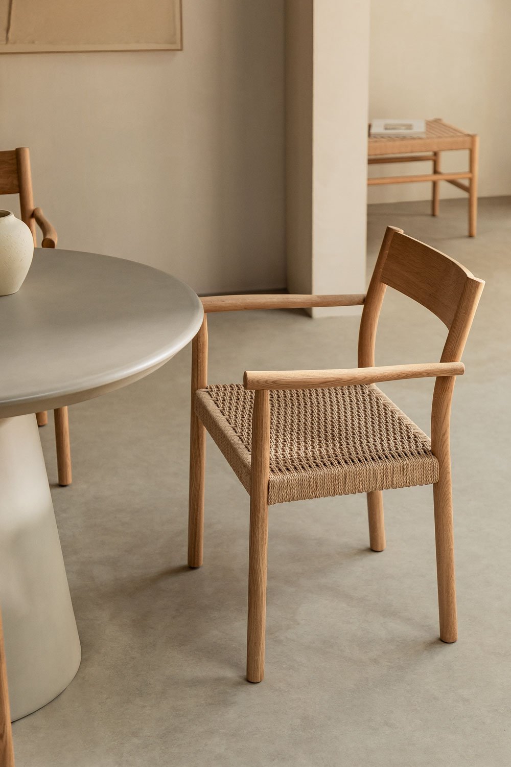 Confezione da 4 Sedie da Pranzo in Legno di Rovere e Corda Intrecciata Mara, immagine della galleria 1