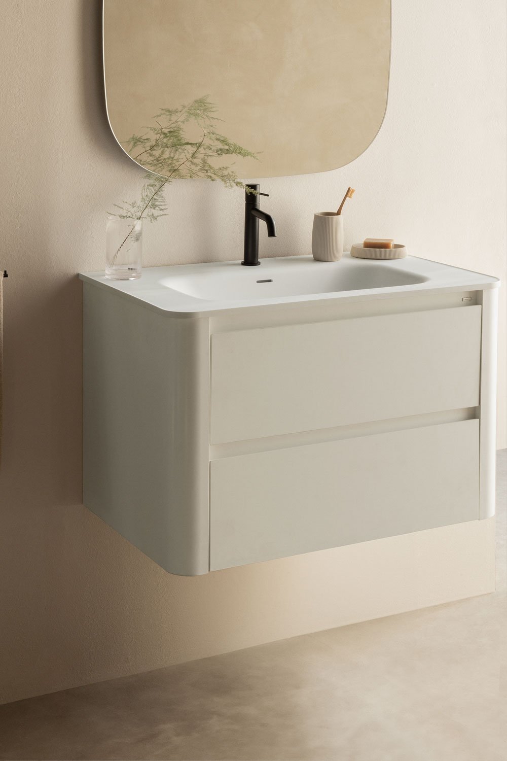 Set mobili da bagno in legno con lavabo integrato e specchio Egerton , immagine della galleria 1