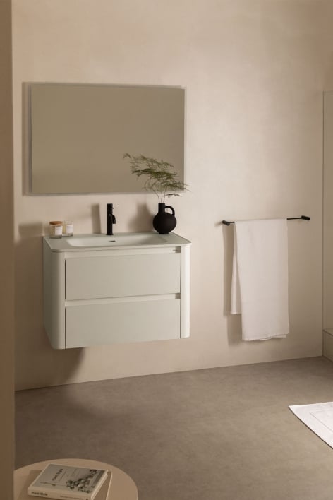 Set di mobili da bagno con lavandino e specchio Jnka noce browny L 64.5