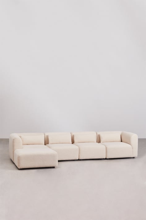 Divano modulare a 4 pezzi con pouf Fogler - Ciniglia Crema Beige
