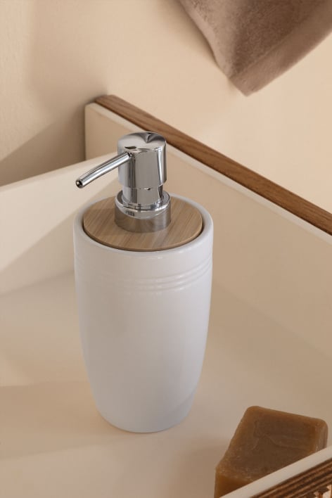 Dispenser di sapone in ceramica e bambù Perkyn