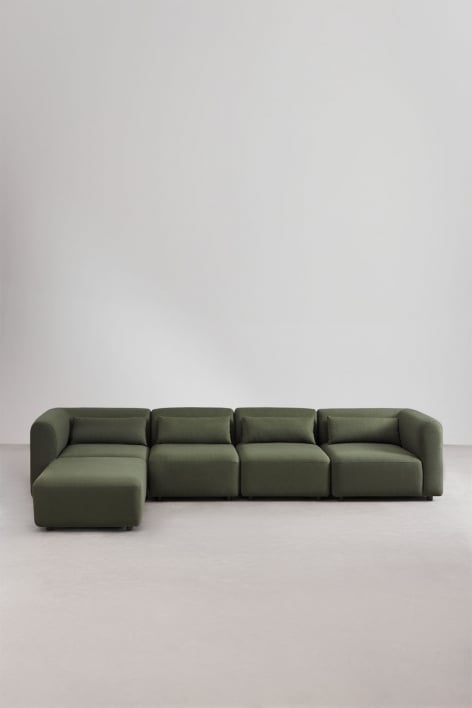 Divano modulare a 4 pezzi con pouf Fogler - Ciniglia Verde Salvia