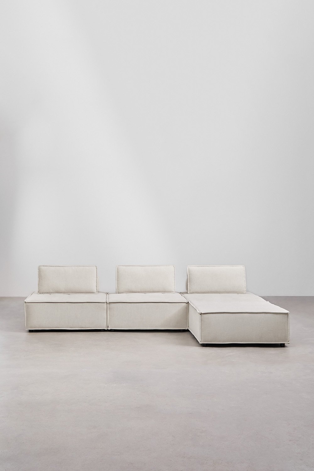 Divano componibile a 3 pezzi e pouf in tessuto Vermont, immagine della galleria 3