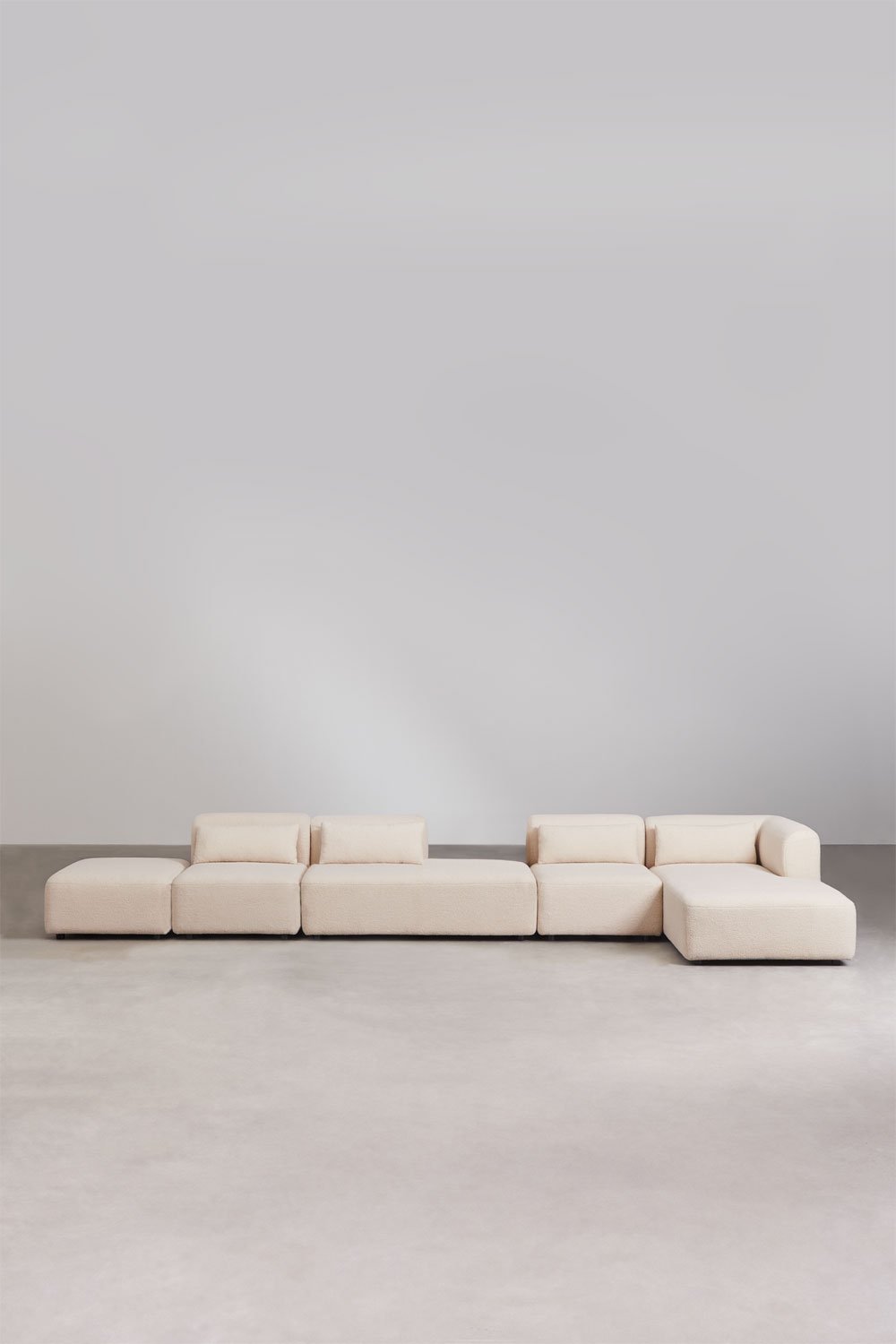 Divano componibile chaise longue angolare destro in 4 pezzi con chaise e puff Fogler, immagine della galleria 4