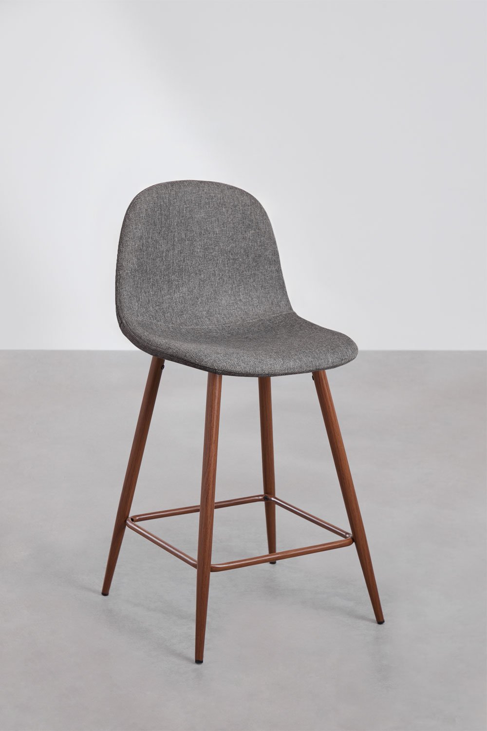 Sgabello alto 65 cm in tessuto grigio antracite e gambe finitura legno scuro Glamm, immagine della galleria 2