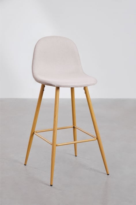 Pack di 2 sgabelli alti 75 cm in tessuto beige crema e gambe finitura legno naturale Glamm