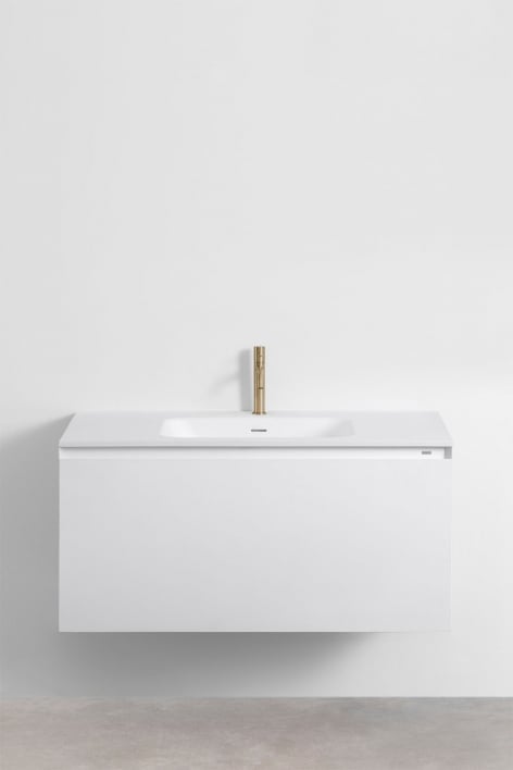 Set mobili da bagno in legno Macrae con lavabo integrato - Bianco