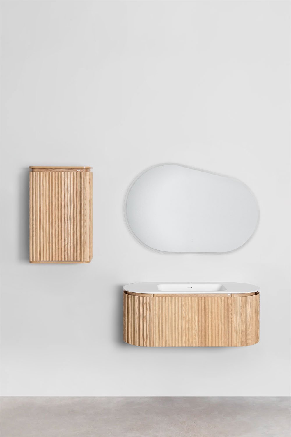 Set di mobili da bagno sospesi 120x50 cm in legno con lavabo integrato Carsone, immagine della galleria 3